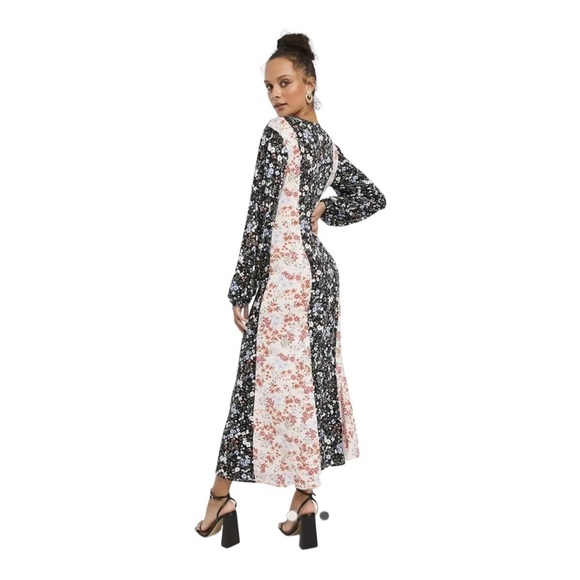 ASOS Curve Floral Colorblock Long Sleeve V-Neck Midi Dress White Black Size 18 - Picture 3 of 12